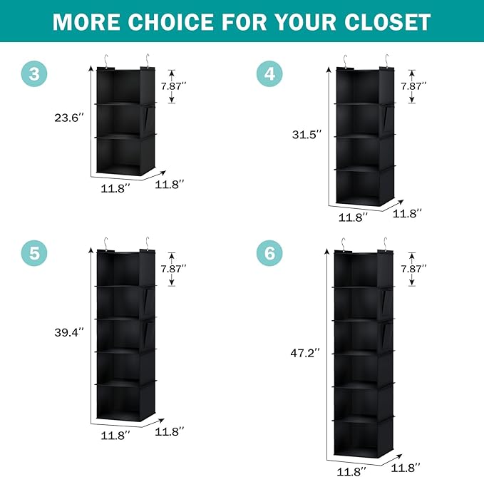 YOUDENOVA Hanging Closet Organizer, 5-Shelf Closet Hanging Storage Shelves