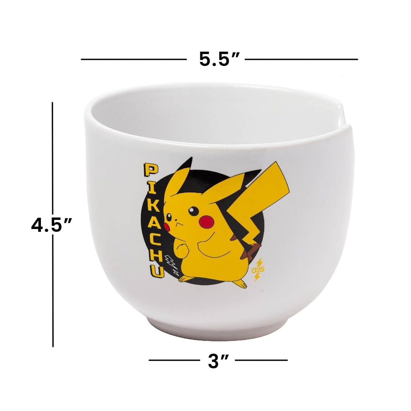 Silver Buffalo Pokemon Pikachu Ceramic Ramen Noodle Rice Bowl with Chopsticks, Microwave Safe, 20 Ounces