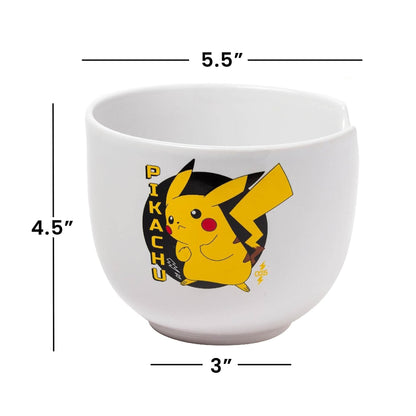 Silver Buffalo Pokemon Pikachu Ceramic Ramen Noodle Rice Bowl with Chopsticks, Microwave Safe, 20 Ounces