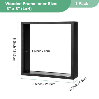 M METERXITY 1-Pack Dried Flower Frame, 8 x 8 Inch Double Acrylic Wooden Dried Flower Photo Floating Frame for Tabletop/DIY/Handicrafts [Black]