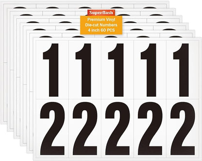 4 inch Self Adhesive Numbers for Mailbox, House Numbers, Reflective Mailbox Number, Trash Cans Number, for Outside, 60 PCS (Black/White)