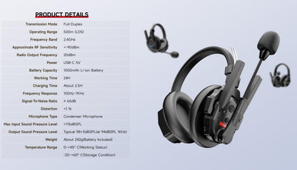 SYNCO XTALK XMax2 Wireless Intercom Headset System 2.4GHz 1640 feet 500 Meters Dual-Ear Team Communication Headset for Live Show Stage Performance Movie Shoot