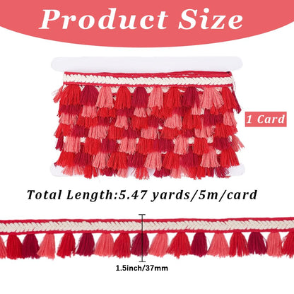 CABODYALS 1.5 Inch Red Fringe Trim Polyester Lace Tassels Braid Ribbons Boho Ethnic Sewing Fringe Braided Ribbon Trims for Sewing Making DIY Clothing Crafts Home Decor Curtain Pillow Carpet Bed Supply
