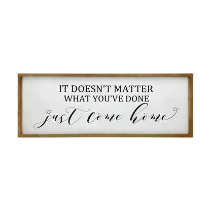 Sign Wall Decor Inspirational Quotes Wood Framed Kitchen Home Simple Hanging Wall Ar Decor Above Front Door Entryway, Family Love - 32'X12' (Just Come Home)