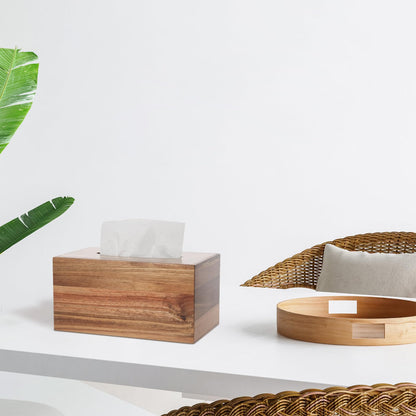 Reviaras Wooden Tissue Box Cover, Tissue Box Holder with Slide-Out Bottom, (Acacia) (Acacia-Rectangle)