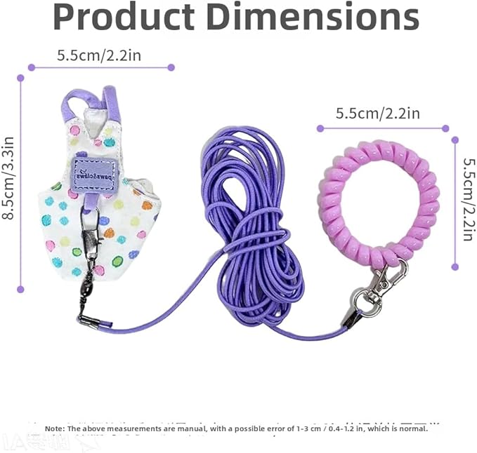 Bird Harness Leash Set Adjustable Vest Anti-Lost Wrist Strap for Parakeet Cockatiel Conure Lovebird (Purple, Sun Conure: 5.5 * 10cm / 5g)