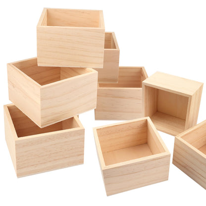 GNIEMCKIN 20 Pack 4 x 4 Inch Unfinished Small Square Wooden Box, Rustic Organizer Storage for DIY Crafts, Collectibles, Succulents, Desktop Drawer Decor