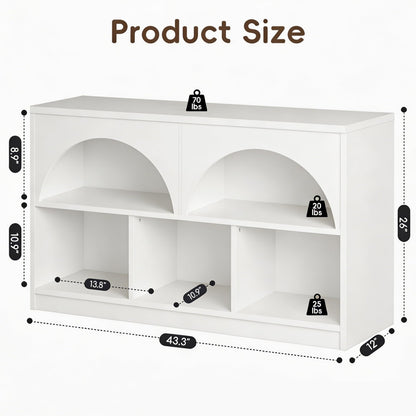 Fatmok 4 Pack Montessori Bookshelf, Modern Arched Wooden Toy Organizer, 5-Section Storage Shelf with Curved Edge, Decorative Furniture for Kids Room Play Area Nursery Kindergarten, White