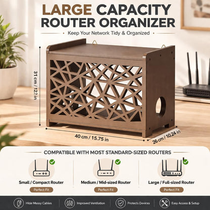 Xilwefap Upgrade Pine Wooden Router Box Hider, Large Capacity Projector Shelf Wall Mountable Router Storage Box with Cable Management, Modem & Power Strip Organizer, Assembly Required