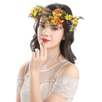 Vividsun Bridal Green Leaf flower Crown Eucalyptus Floral Headband Wedding Festivals Photo Props (A-yellow)