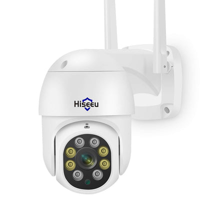 Hiseeu 3MP Security Camera Outdoor,WiFi Camera, Auto Tracking&Light Alarm Floodlight & Color Night Vision,Two-Way Audio, Plug-in Cable,Compatible Wireless System