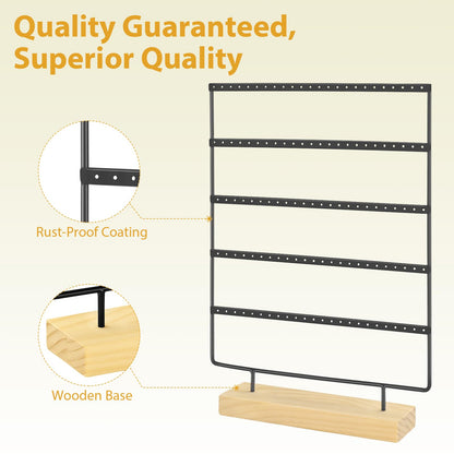 shidaishiye Earring Holder Organizer, 5-Tier Earring Organizer with 60-Pair Capacity, Wooden Base Metal Earring Display, Jewelry Storage & Display for Home Store, Suitable for Women