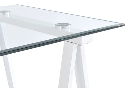 OSP Home Furnishings Middleton 47 Inch Desk with Clear Beveled Glass Top, White Base