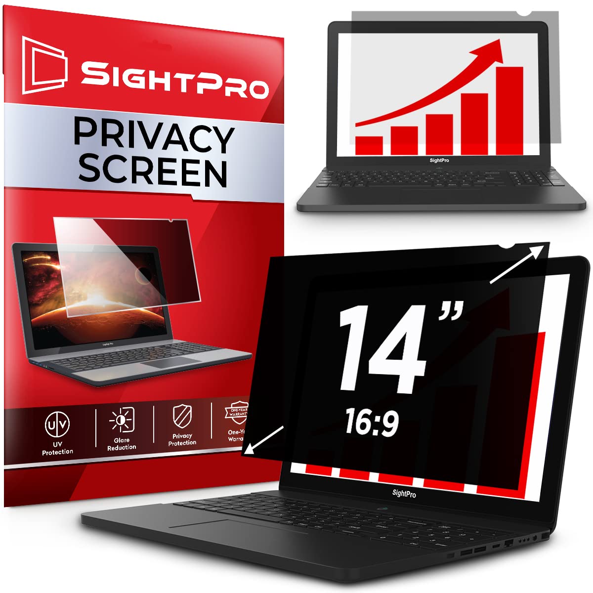 SightPro 14 Inch 16:9 Laptop Privacy Screen Filter - Privacy Shield and Anti-Glare Protector
