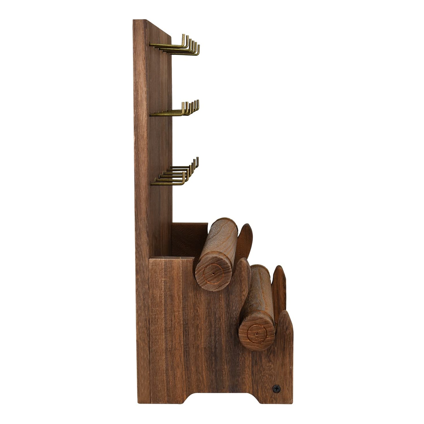Ikee Design 18 Hooks and 2 Removable Bars Wood Jewelry Holder Organizer Stand, Earring Bracelet Jewelry Display Stand Organizer, Necklace Bracelet Holder, Brown Color