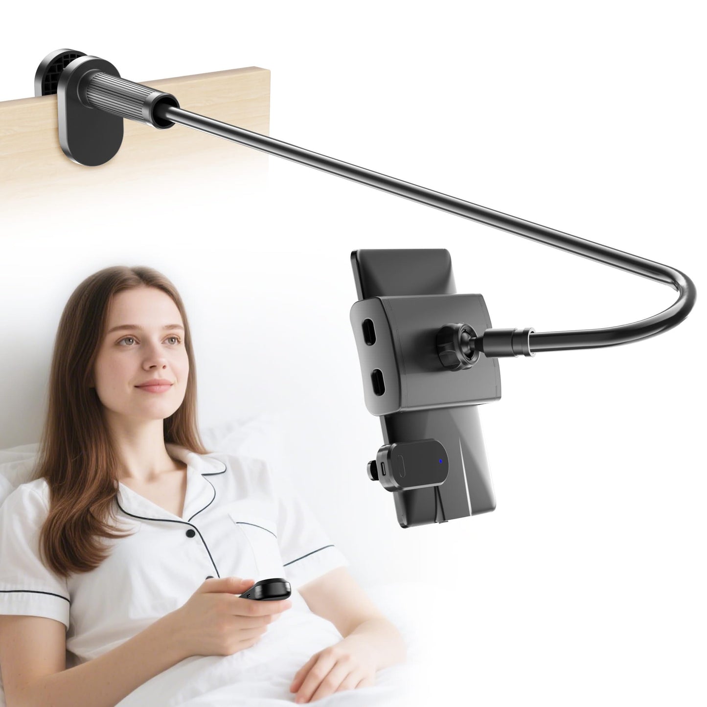 Kefotic Gooseneck Tablet Holder for Kindle Reading in Bed with Page Turner Remote, Hands Free Desk Bedside Lazy Arm Stand for Kindle Accessories, Gifts for Readers