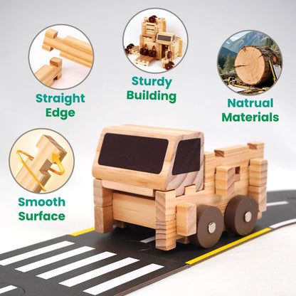Jovi-mindly＆Notchies C117PCS Wooden Blocks Car Set Wooden Blocks with Wheels＆Vehicle Stickers|Preschool Learning Toys Wood Blocks Building for Kids Ages 3+ Creative Construction Birthday Toys Gifts