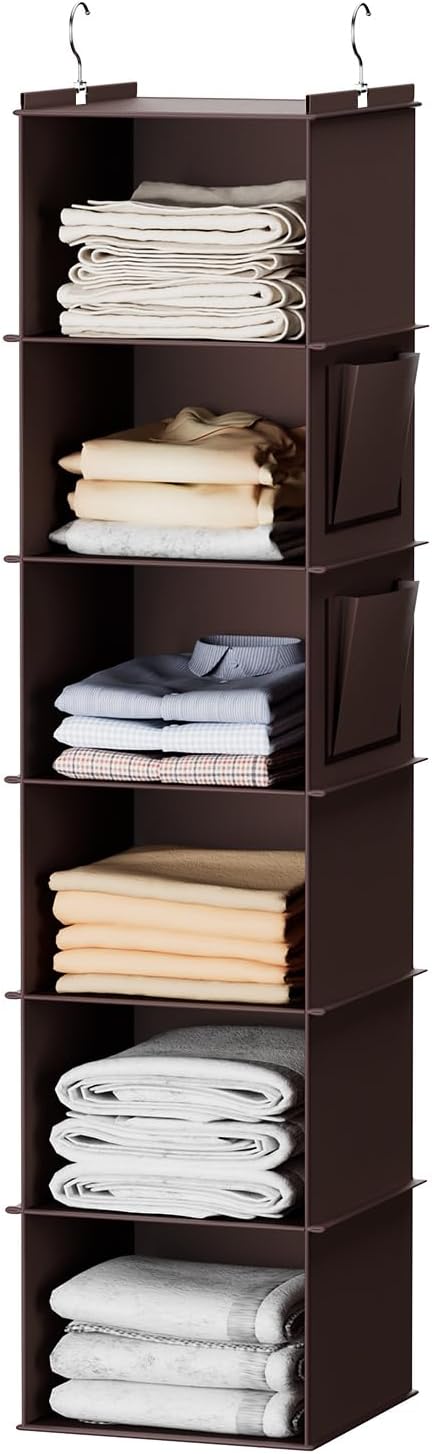 YOUDENOVA Hanging Closet Organizer, 6-Shelf Closet Hanging Storage Shelves