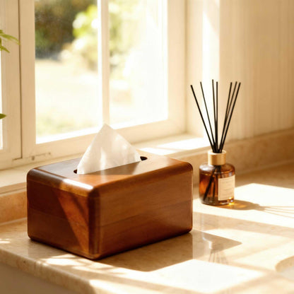 LZMS Wood Magnetic Tissues Box, Solid Decorative Napkin Holder with 4-Point Magnetic Closure for Bedrooms,Dining Rooms,Carriages,Hotels,Offices,etc,7.3 x 5.1 x 3.5 in