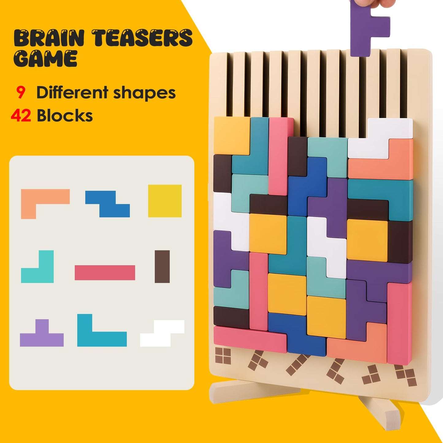 Kiapeak Wooden Stacking Puzzle Toy, 3D Russian Block Puzzle Jigsaw,Montessori Educational Board Game Gift for Boys and Girls, Stacking Blocks Toys for Family Brain Teaser Activity