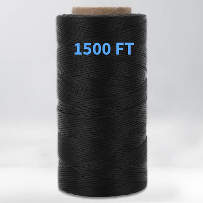 TOOLSSIDE 9-Ply Black Waxed Twine 1500 Feet/500 Yard Wax Lacing Cord Nylon (210D Polyester) - 160 LBS Tensile Strength Black Twine String for Crafts, 1-Roll