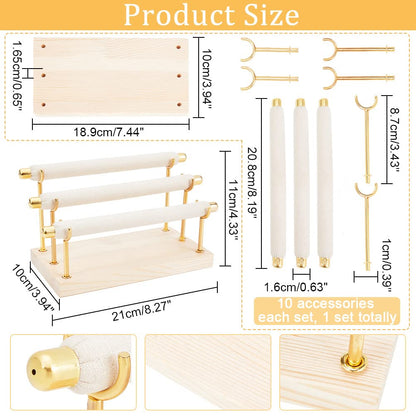 NBEADS 3-Tier Ring Display Stands, Wood Detachable Ring Organizer, Wooden Ring Holder with Golden End Jewelry Storage Organizer Tower Ring Display Jewelry Shelf (RDIS-WH0009-009-US6)