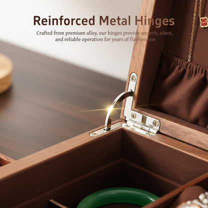 LIBOLXSP Black Walnut Jewelry Box with Privacy Lock Solid Wood Jewelry Organizer with Premium Velvet Lining Mid-Sized Keepsake Valet Box for Watches Rings Necklaces Cufflinks Unisex Gift for Men Women