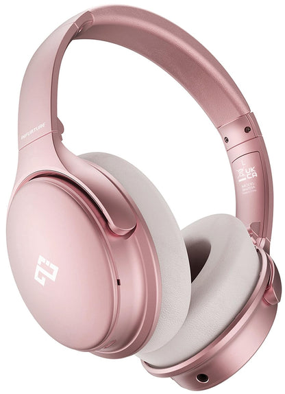 INFURTURE Pink Headphones Over Ear Headphones Active Noise Cancelling Bluetooth Headphones, Deep Bass Headset, Low Latency, 90H Playtime, Foldable Headphone for Sport Running Cool Gadgets Gift-H1