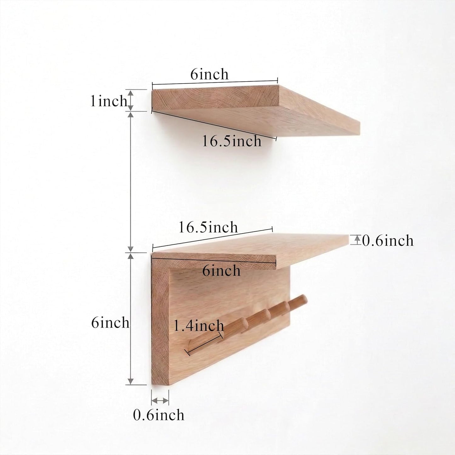 RIVERVALLA Floating Wall Shelves with Hooks, Rustic Wood Coat Rack & Storage Organizer for Entryway, Kitchen & Bedroom, Wall Mounted Display Shelf for Books, Plants & Photos