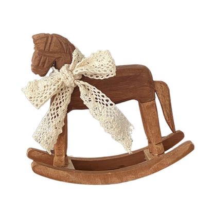 MagiDeal Wooden Horse Figurine Rocking Horse Statue with Ribbon Decorative Unique Collectible Holiday Season Ornament Table Decoration, C Lace Ribbon