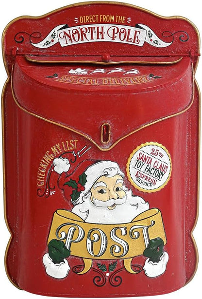 Xmas Letters to Santa Mailbox Wall Mount Christmas Mail Boxes for House Outside Metal North Pole Post Box Vintage Red Christmas Home Decor