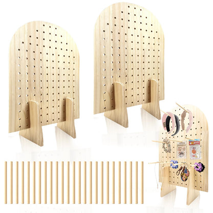 SMUVSMU 2 Pcs Wooden Pegboard Display Stand for Jewelry Keychains 25 Dowel Rods Accessories Rack, Earrings Organizer with Oval Pegboard Design for Craft Shows,Boutique Retail,Vendor Displays