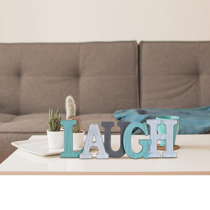 Rustic Wood Sign Décor Decorative Letters Block Free-standing Word Signs Hanging Wooden Cutout Wall Decoration Tabletop Centerpiece (Laugh)