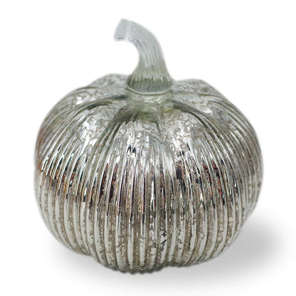 hvfun Mercury Glass Light Up Pumpkin with Timer, Fall Decoration for Home, Silver Halloween Festive Decor Lamp