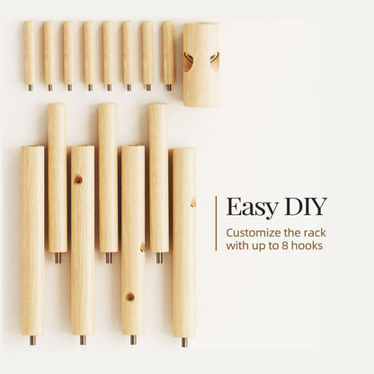 Pipishell Solid Wooden Coat Rack Freestanding, Hall Tree with 8 Hooks, 3 Height Options for Coats, Hats, Handbags, and Scarves, Tool-Free Assembly, Space Saving Design for Entryway, Office, Bedroom