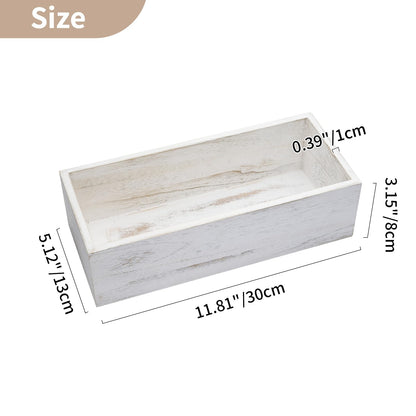 NUPTIO Wooden Box Centerpiece for Table: 2 Pcs 11.8" Long Wood Rectangle Planter Boxes - Farmhouse Washed White Planters for Fall Wedding Dining Living Room Window Mantel Table Decor
