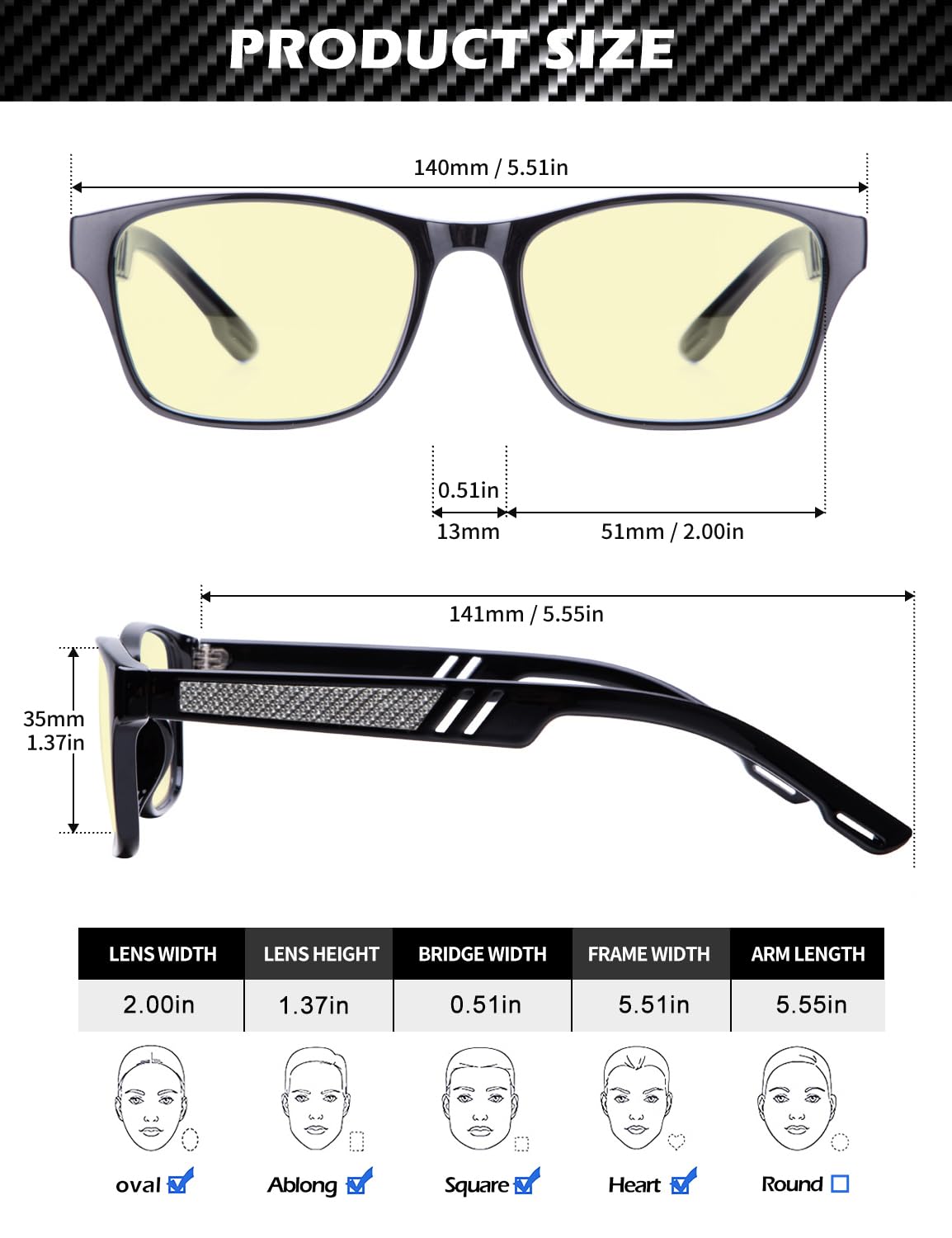 ANYLUV Mens Blue Light Glasses Lightweight Anti Blue Light Blocking Computer Gaming Glasses Eyes Protection with Carbon Fiber Decoration