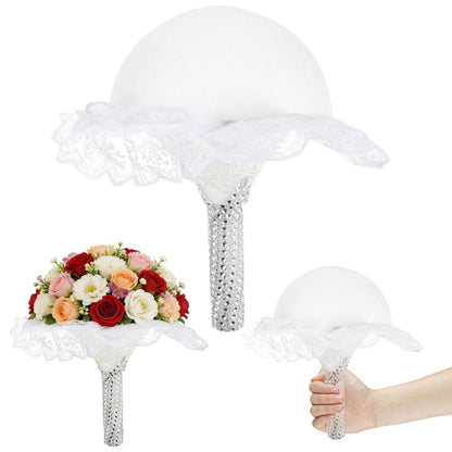 jojofuny Floral Foam Bouquet Holder with Lace – DIY Wedding Bridal Bouquet Mold for Fresh & Artificial Flowers, Perfect for Brides, Florists & Wedding Decor, Ideal for Bridal & Bridesmaid Showers