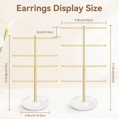 milylove 4-Tier Earring Holder Organizer Stand，Stud Earring Organizers and Storage with Ring Tray, Adjustable Earring Rack Jewelry Display Tree, 96 Holes and 88 Grooves for Earrings for Women Girls