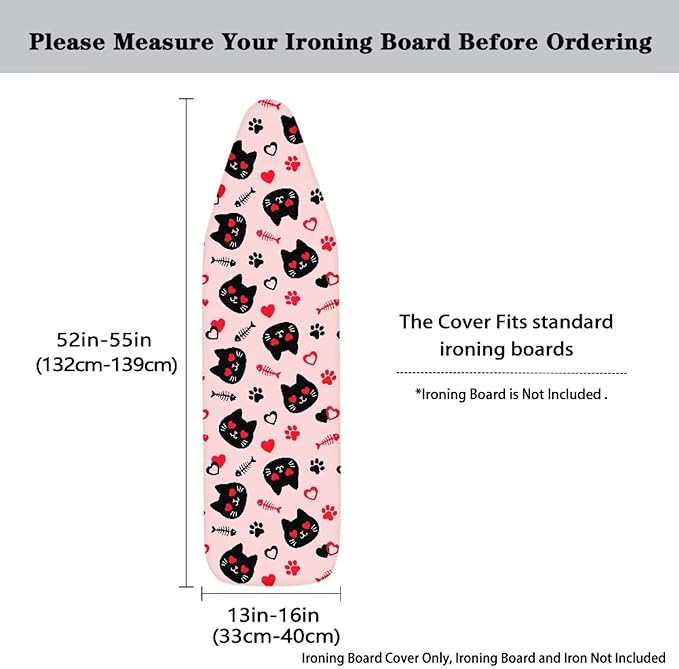Cat Design Ironing Board Cover and Pad, Standard Size 16x55 inche Thick Padding