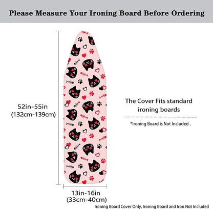Cat Design Ironing Board Cover and Pad, Standard Size 16x55 inche Thick Padding