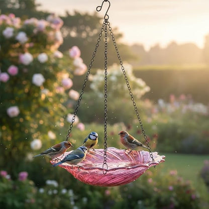 HONGLAND Bird Baths for Outdoors, 11" Pink Glass Birdbaths Outdoor Birdfeeder with Metal Stake