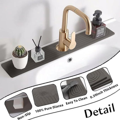 Quick Drying Stone Faucet Mat for Kitchen Sink, 23.6'' Long Diatomite Sink Tray