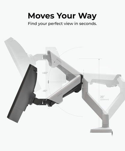 Modernsolid Heavy Duty Monitor Arm Desk Mount for 34-49 Inch Ultrawide Curved Monitors, Supports 14-38 lbs, Gas Spring Ergonomic Full Motion with Cable Management, Red Dot Design Awarded, White