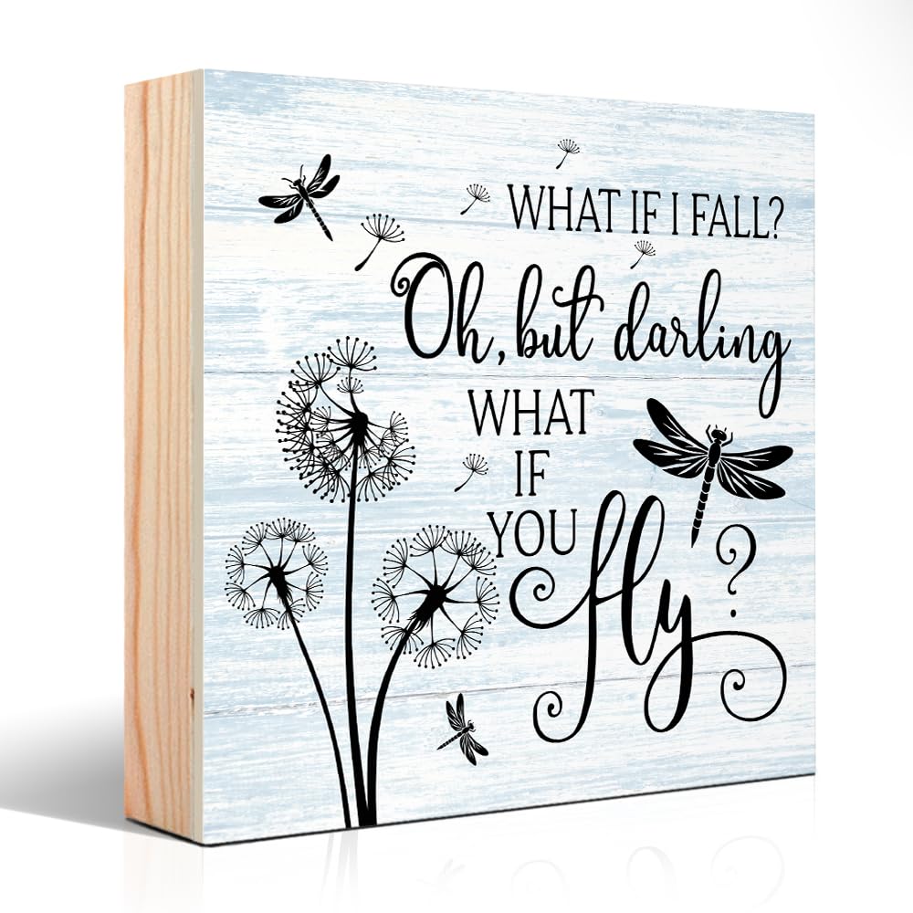 PUVOXHO But Darling What If You Fly Wooden Sign Desk Decor for Home Office Farmhouse Bedroom, Yoga Spa Room Decor, Inspirational Gifts for Women Boss Leader Supervisor Coworkers Family Friend BFF
