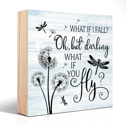 PUVOXHO But Darling What If You Fly Wooden Sign Desk Decor for Home Office Farmhouse Bedroom, Yoga Spa Room Decor, Inspirational Gifts for Women Boss Leader Supervisor Coworkers Family Friend BFF