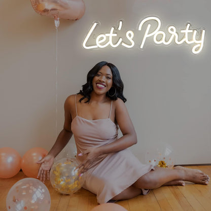 Let's Party Neon Sign, LED Neon Lights for Bedroom Wall Decor, Art Decorative Lights for Bachelorette Party, Engagement Party, Birthday Party, Living Room, Gamer Room Decor Aesthetic (Warm White)