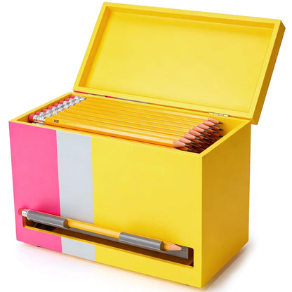 Yalikop 1 Pc Wooden Pencil Dispenser for Classroom Pastel Wood Pencils Holder for up to 200 Pencils Reusable Straw Dispenser for Home Office Teachers Supplies Storage (Stripe,Pink,Yellow)
