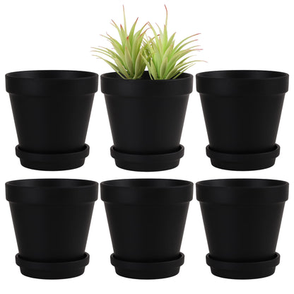 Yishang Large Terra Cotta Pots with Saucer- 6 Pack Large 6'' Terra Cotta Plant Pot with Drainage Hole, Flower Pot with Tray, Terracotta Pot for Indoor Outdoor Plant(Black)