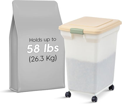 IRIS USA Dog Food Storage Container 58 lbs, Attachable Wheels,